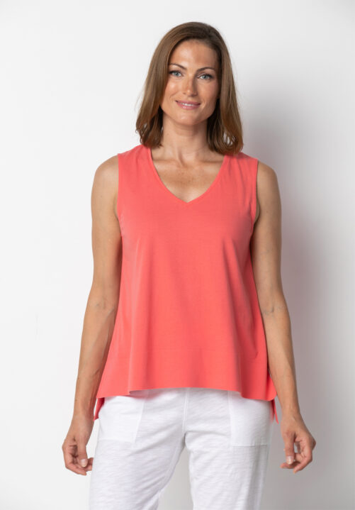 Habitat Deep Hem V Tank Top- Coral . Habitat Style: 74045 CRL .