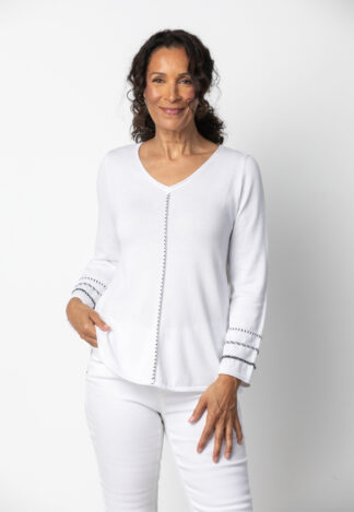 Habitat Coastal Cotton Roll Trim Sweater- White .  Habitat Style : 83030 WHT