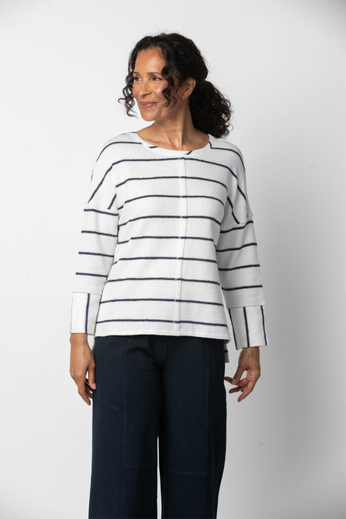 Habitat French Terry Stripe Boxy Crew- Navy . Habitat Style: 85105