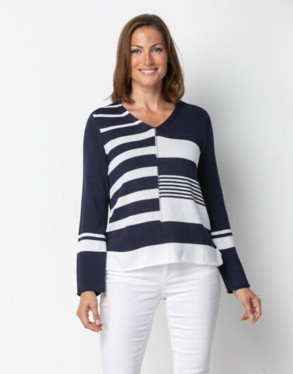 Habitat Lakeside Stripe Cable Pullover- Navy .  Habitat Style: 86502