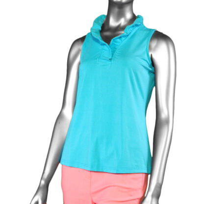 Lulu-B Ruffle Sleeveless Top- Clear Turquoise