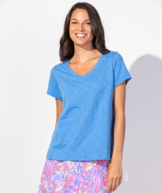 Escape Cotton Slub V-Neck- Marina . Escape Style: 10000 MRN