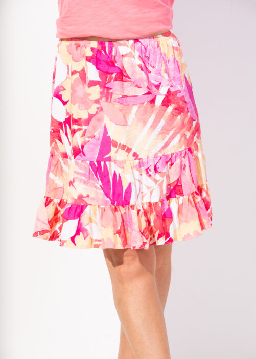 Escape Crinkle Tropical Tiered Skirt- Guava .  Escape Style: 52032 GUA