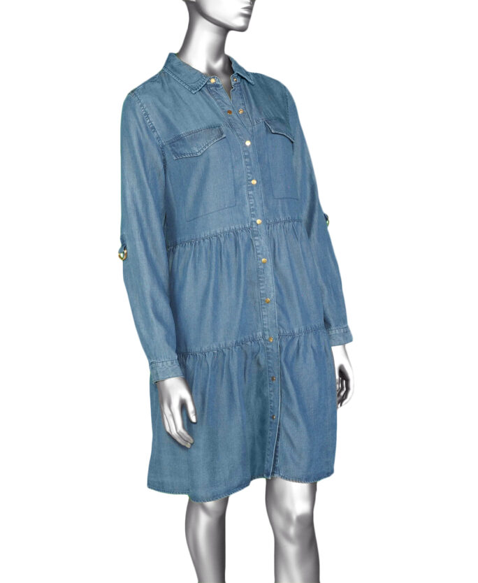Tribal Roll Sleeve Dress- Indigo .  Tribal Style: 7918O-4785-0080