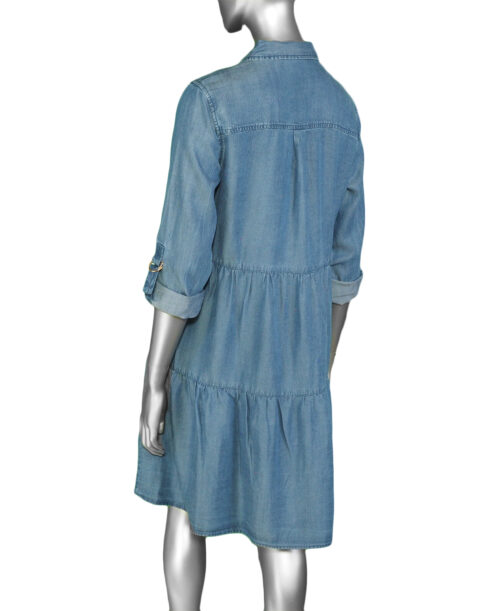 Tribal Roll Sleeve Dress- Indigo .  Tribal Style: 7918O-4785-0080 rear
