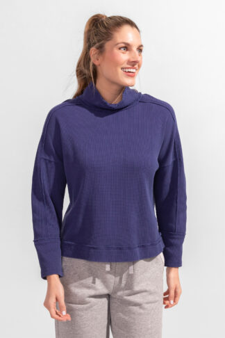 Escape Waffle Knit Mock- Navy . Escape Style: 26532
