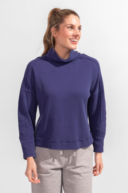 Escape Waffle Knit Mock- Navy . Escape Style: 26532