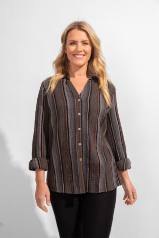 Escape Awning Stripe Playa Shirt- Earth . Escape Style: 35112 Earth .