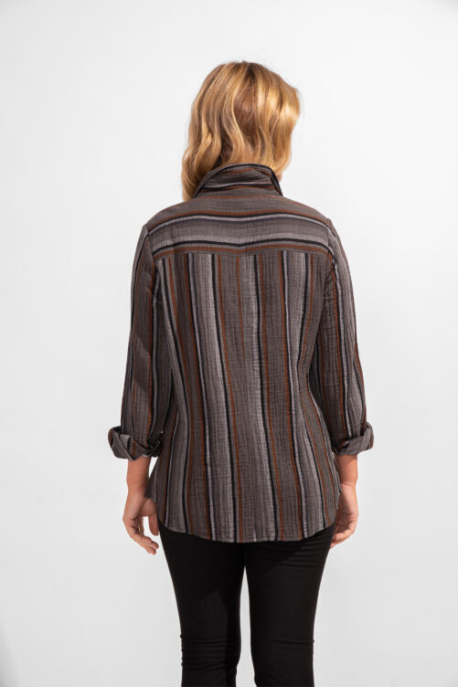 Escape Awning Stripe Playa Shirt- Earth . Escape Style: 35112 Earth . Back