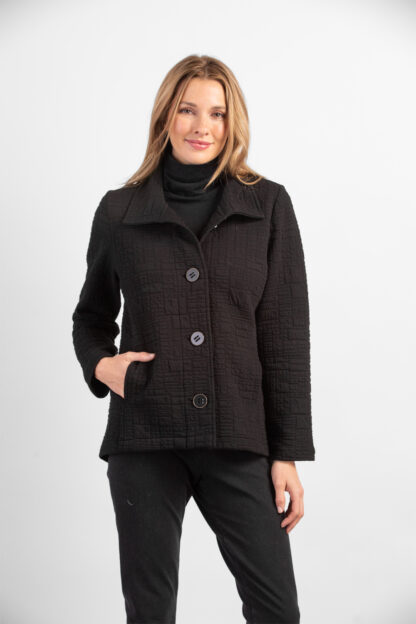 Habitat Box Quilt Button Jacket- Black . Habitat Style: 53324 BLK