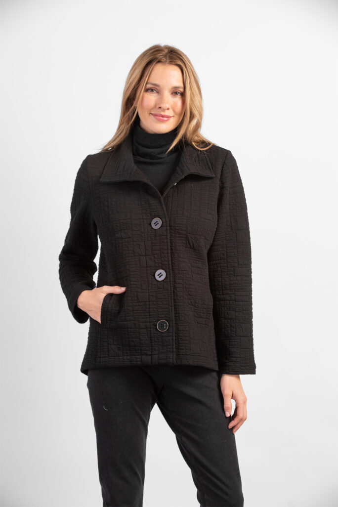 Habitat Box Quilt Button Jacket- Black . Habitat Style: 53324 BLK
