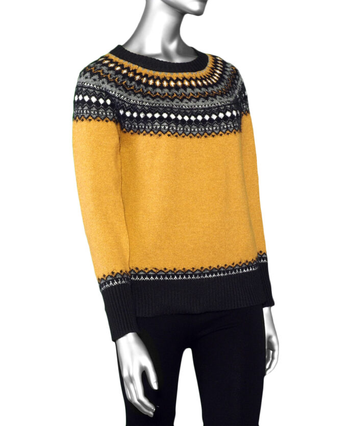 Tribal Crew Neck Jacquard Sweater- Marigold. Tribal Style: 1504O-3814-1797