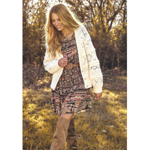 Tribal Lined Front Button Up Dress- Chocolate . Tribal Style: 1549O-3536-0084