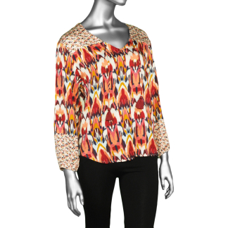 Tribal Combo Print Blouse- EarthRed . Tribal Style: 7915O-1434-2430