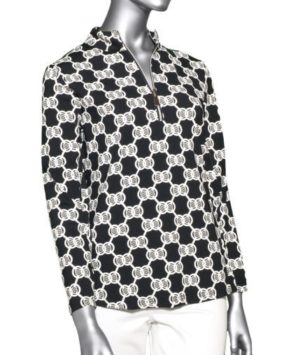 Lulu-B High Neck Zip Pull-Over- White/Black/Stone . Style: SPX0632P MDBW