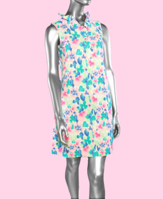 Lulu-B Ruffle Neck Dress- Flower Multi . Lulu-B Style: SPX4444P PAFL