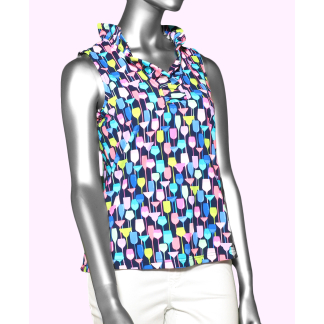 Lulu-B Ruffle Top- Wine Glass on Navy.  Style: SPX0753P WINN