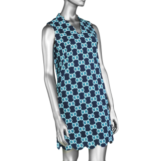 Lulu-B Scallop Neckline & Hem Dress- Navy & Turquoise . Style: SPX4578P MDNT