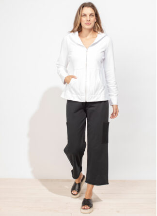 Escape Ocean Front Terry Ruched Pocket Hoodie- White . Escape Style: 30118