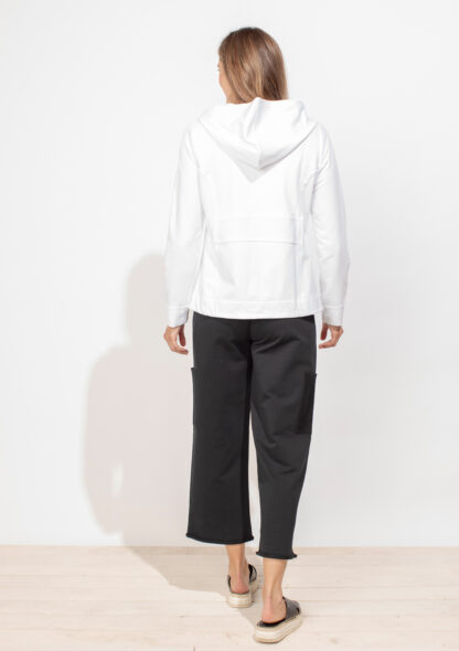 Escape Ocean Front Terry Ruched Pocket Hoodie- White . Escape Style: 30118 Back