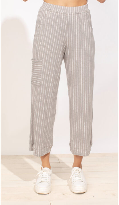 Escape Printed Stripe Cotton Pocket Flood Pant- Fog . Escape Style: 62526 FOG