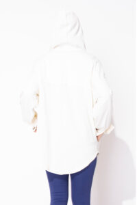 Escape Waffle Knit Mixed Texture Hoodie- Ivory . Escape Style: 26535 IVY Back