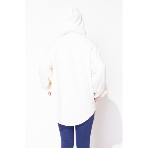Escape Waffle Knit Mixed Texture Hoodie- Ivory . Escape Style: 26535 IVY Back
