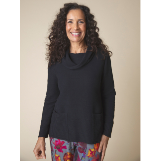 Habitat Cowl Neck Pocket Top- Black . Habitat Style: 16010 BLK
