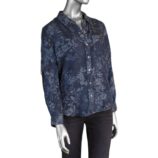 Liverpool Rolled Sleeve Woven Shirt- Indigo Floral . Liverpool Style: LM1454Y47P66 IGF