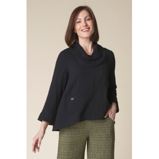 Habitat Express Travel Swing Pocket Cowl Neck Top- Black . Habitat Style: 30622 BLK
