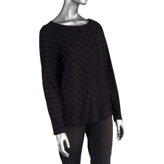 Liverpool Miter Front Boat Neck Knit Top- Dark Navy Stripe . Liverpool Style: LM8E51KA63 D7V