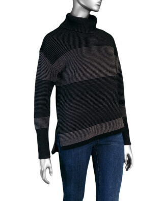 Tribal Turtleneck High-Low Sweater- Black