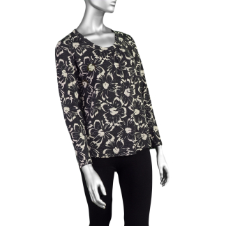 Tribal U Neck Top with Shirring- Black . Tribal Style: 1873O-8001-0002