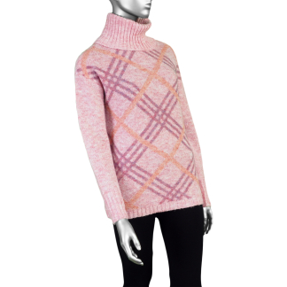 Tribal Turtleneck Intarsia Sweater- Pink Lady . Tribal Style: 5635O-4863-2870