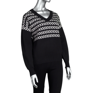 Tribal V-Neck Jacquard Sweater- Black . Tribal Style: 5646O-4848-0002.