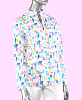 Lulu-B High Neck Zip Pull-Over- Wine Glass on White