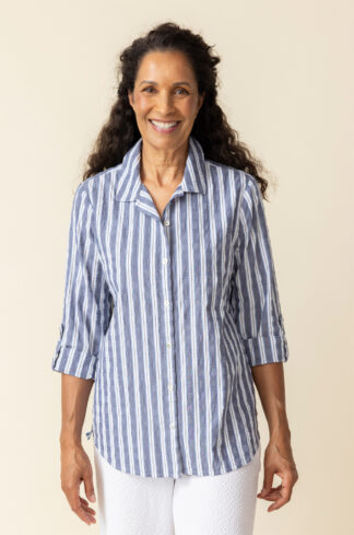 Habitat Palm Beach Stripe Ribbon Trim Tunic- Indigo . Habitat Style: 11948 Indigo