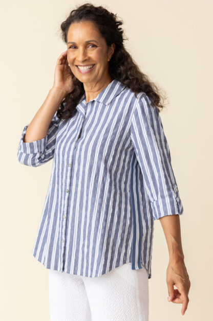 Habitat Palm Beach Stripe Ribbon Trim Tunic- Indigo . Habitat Style: 11948 Indigo Side