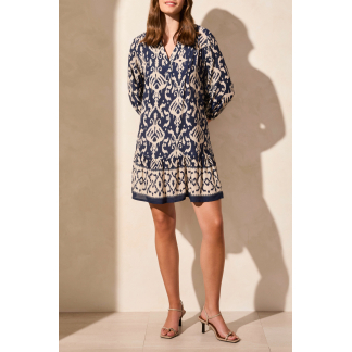 Tribal Dress with border print- Jet Blue . Tribal Style: 1833O-3950-3068