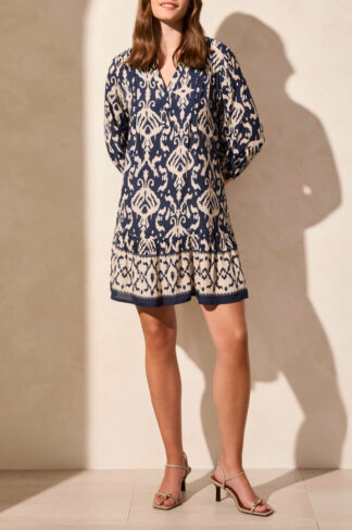 Tribal Dress with border print- Jet Blue . Tribal Style: 1833O-3950-3068