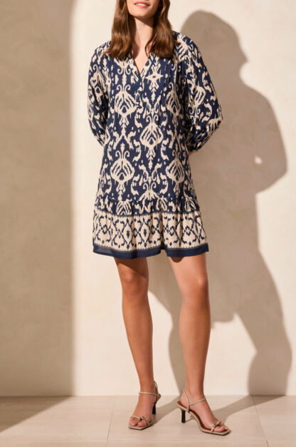 Tribal Dress with border print- Jet Blue . Tribal Style: 1833O-3950-3068