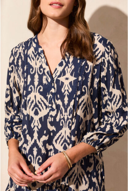 Tribal Dress with border print- Jet Blue . Tribal Style: 1833O-3950-3068