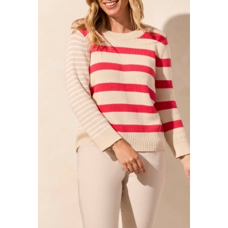Tribal 3/4 Sleeve Crew Neck Sweater- Teaberry . Catalog # : 2159O-576-2169