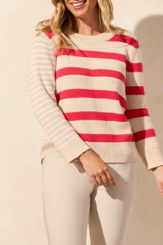 Tribal 3/4 Sleeve Crew Neck Sweater- Teaberry . Catalog # : 2159O-576-2169