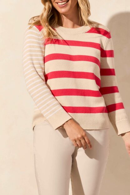 Tribal 3/4 Sleeve Crew Neck Sweater- Teaberry . Catalog # : 2159O-576-2169