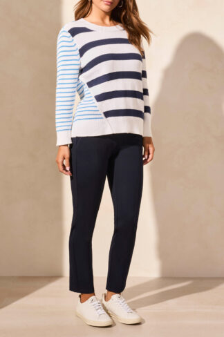 Tribal 3/4 Sleeve Crew Neck Sweater- Jet Blue . Tribal Style: 2159O-576-3068 .