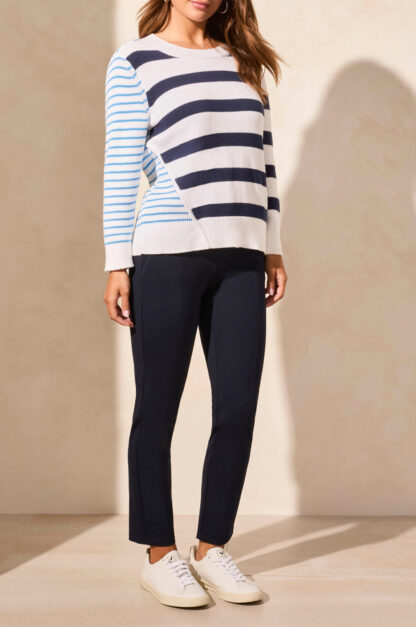 Tribal 3/4 Sleeve Crew Neck Sweater- Jet Blue . Tribal Style: 2159O-576-3068 .