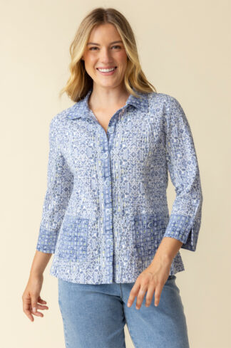 Habitat Crinkle Cotton Miami Shore Shacket- Rain . Habitat Style: 49528 Rain