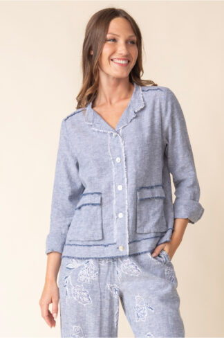 Habitat Linen Solid Summer Breeze Jacket- Indigo . Habitat Style: 41552 Indigo . 