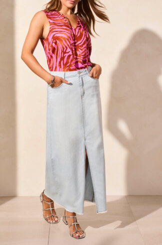 Tribal Denim Skirt- Blue White . Tribal Style: 5407O-4984-2377